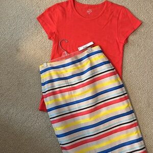 NWT J. Crew Stripe Pencil Skirt with shirt, Multi, Size 4